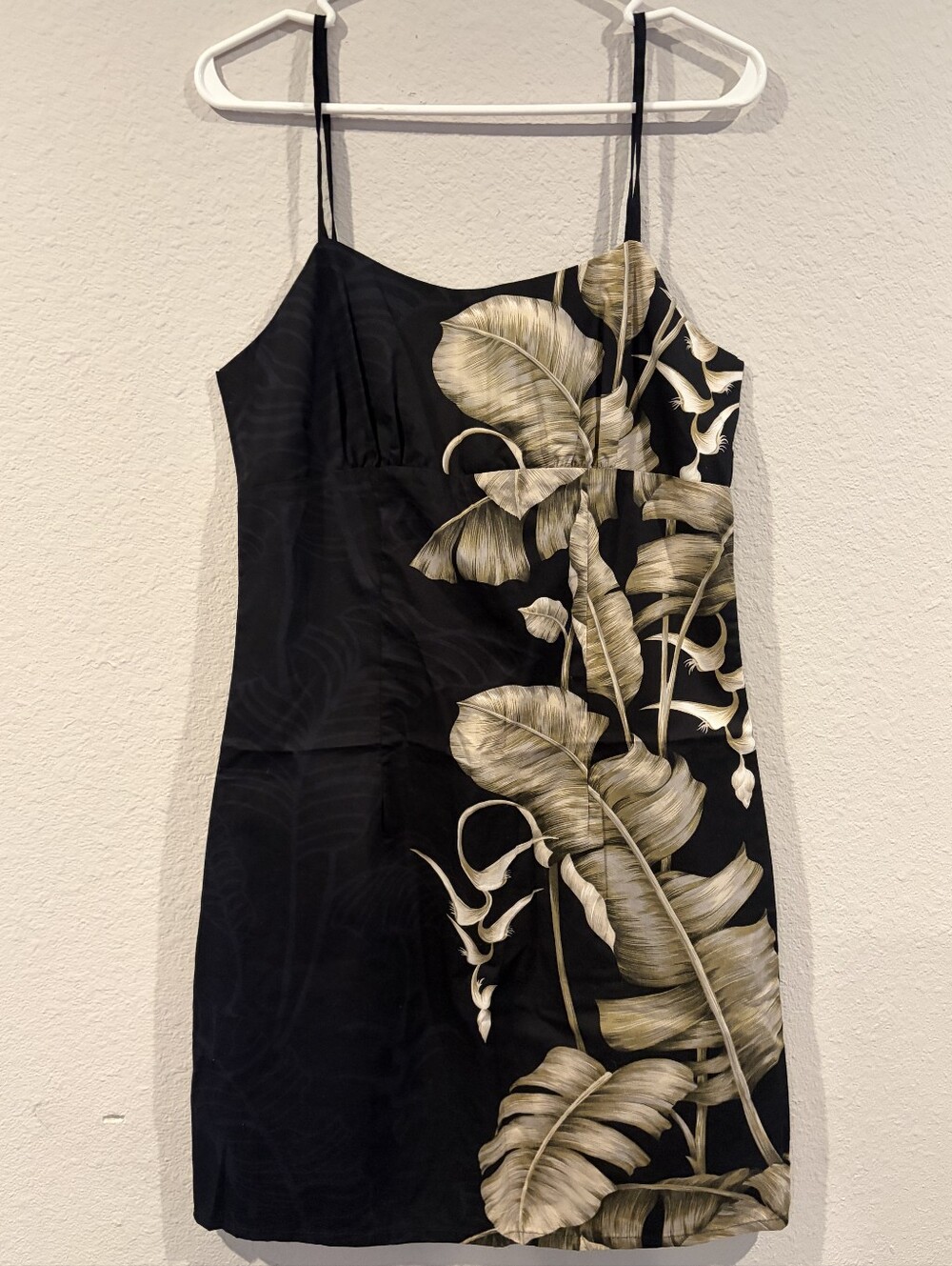 Winnie Fashion Womens Black Cream Floral Palm 100% Cotton Mini Resort Dress Med